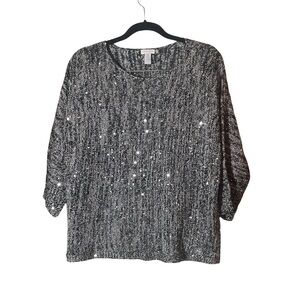 Chico’s Sequin Knit Top – Black/Silver – Size 3 (XL/XXL)